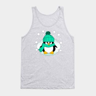 Christmas Penguin with Peppermint Hat and Scarf Tank Top